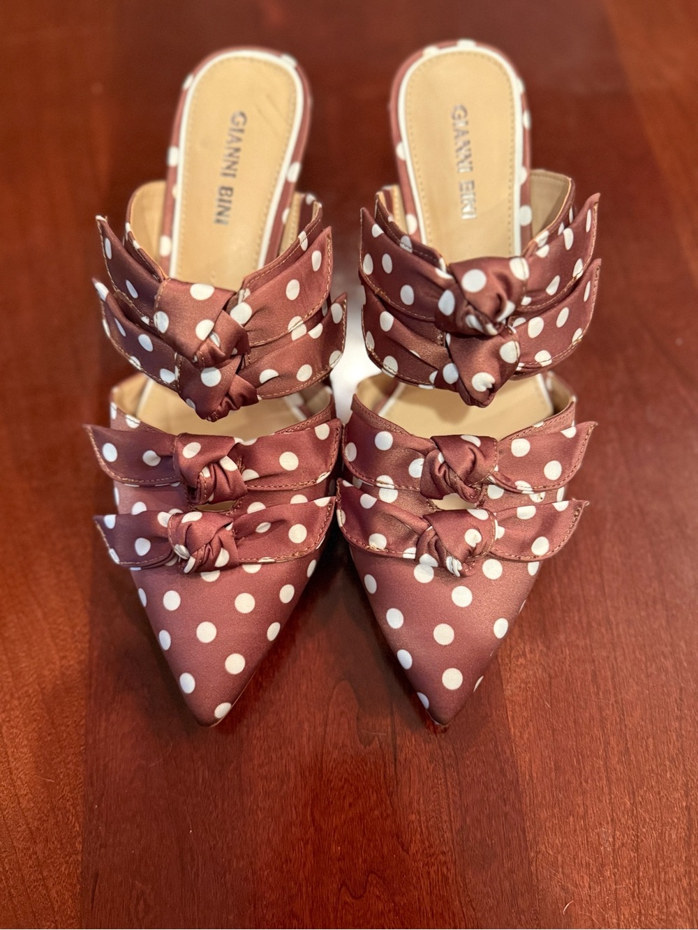 Gianni Bini Polka Dot Bow-Accent Kitten Heels - Brown/White - Picture 4 of 8